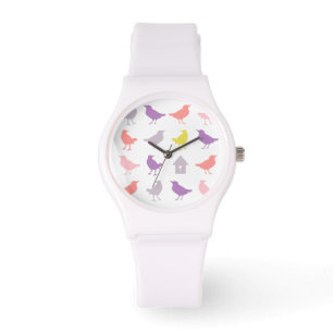 Montre Oiseaux pastel rose et violet avec Birdhouse