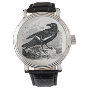 Montre Oiseaux personnalisés par corneille noire vintage