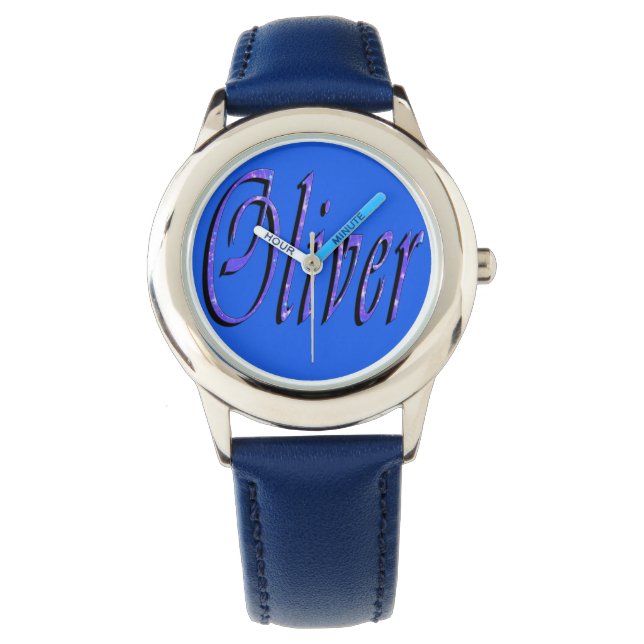 Montre Oliver, Nom, Logo, Garçons Blue Leather Watch (devant)