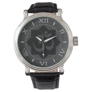 Montre OM Symbole Lotus Spiritualité Carbone Fiber Dial
