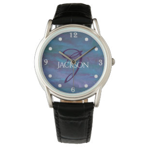 Montre Ombre bleue Abstraite Monogramme violet violet T