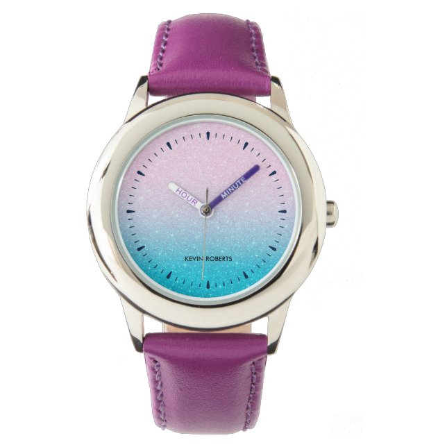 Montre Ombre Parties scintillant rose et turquoise (devant)