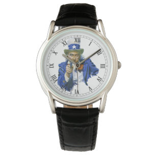 Montre Oncle Sam patriotique vintage avec chapeau à étoil