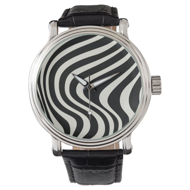 Montre Ondes de style rétro noir et blanc (devant)
