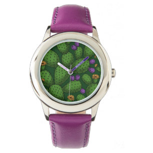 Montre Opuntie de floraison sur vert foncé