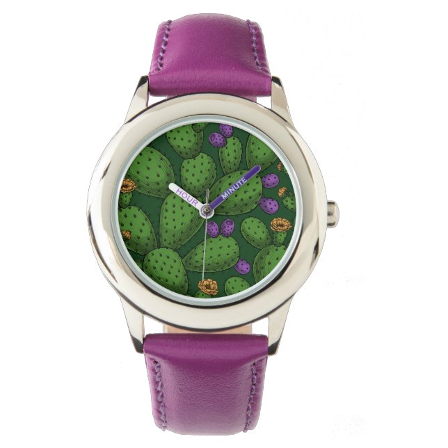 Montre Opuntie de floraison sur vert foncé (devant)