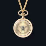 Montre Or de l'apiculteur 100% PURE FABRIQUÉ PAR BEES Mie<br><div class="desc">Illustration d'abeille vintage sur un dégradé d'or métallique arrière - plan semble étonnant sur cette belle montre bracelet en métal or. Idéal pour la promotion de votre nom et de vos produits de miel !</div>