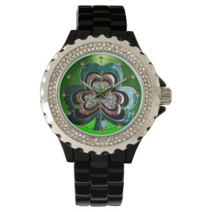MONTRE OR, EMERALD SHAMROCK VERT JEWEL AVEC GEMS