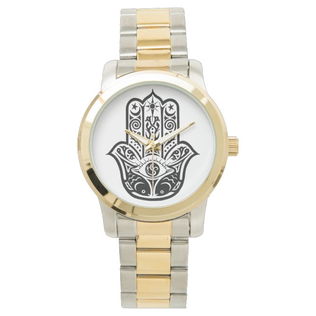 montre or et argent ton, hamsa, fatima (devant)