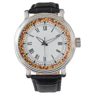 Montre Or majestueux et damassé baroque rouge rouge