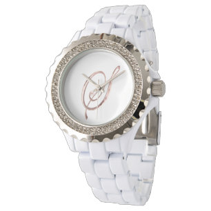 Montre Or rose de monogramme de Faux élégant de la lett