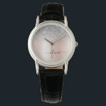 Montre Or rose - Monogramme pailleté argent rose blush<br><div class="desc">Montre à monogramme en métal brossé pailleté métallisé de couleur rose blush et argent avec finition or rose. C'est le cadeau parfait pour une remise de diplôme, un anniversaire, un mariage, une douche de mariée, un anniversaire de mariage, une baby shower ou une soirée d'enterrement de vie de jeune fille...</div>