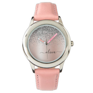 Montre Or rose - Parties scintillant rose pâle Monogramme