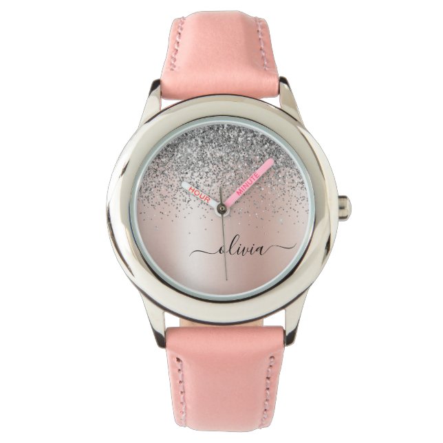 Montre Or rose - Parties scintillant rose pâle Monogramme (devant)