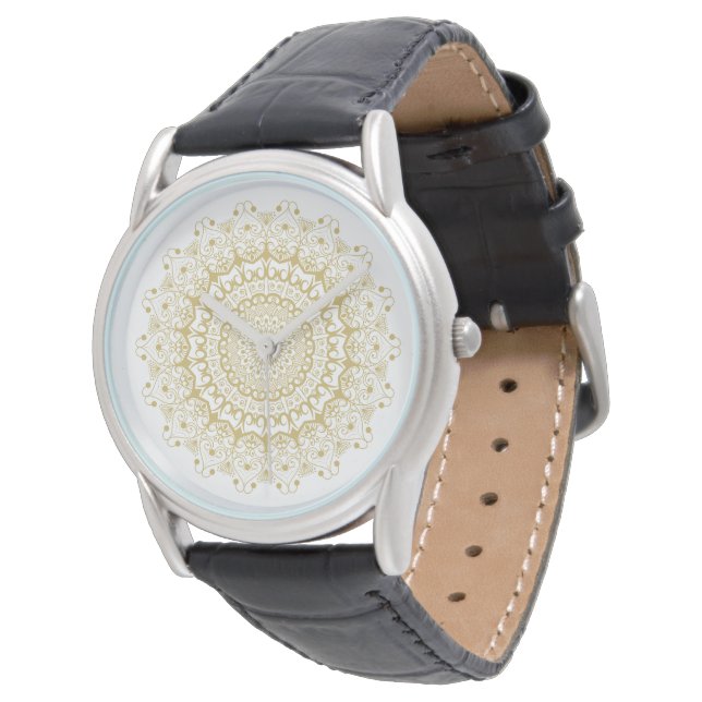 Montre Or sur le motif mandarin blanc orné (Incliné)