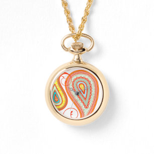 Montre Orange Aqua Yellow Paisley Motif moderne Watch