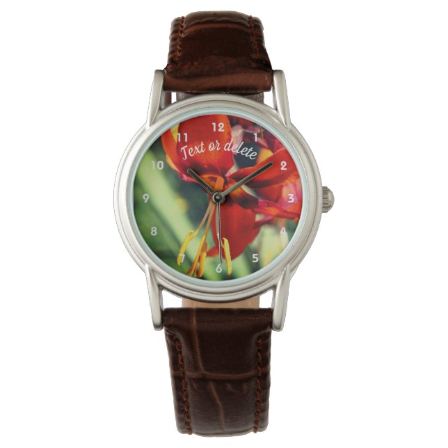 Montre Orange de feu Fleur diurne personnalisée (devant)