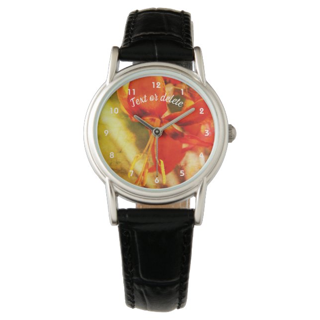 Montre Orange Fleur jour Abstraite Personnalisée (devant)