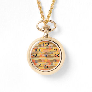 Montre Orange, Or, Rectangles Brown et cercles
