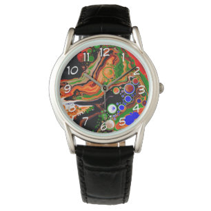 Montre Orange personnalisé, Bleu, Vert, Noir Fluide Art