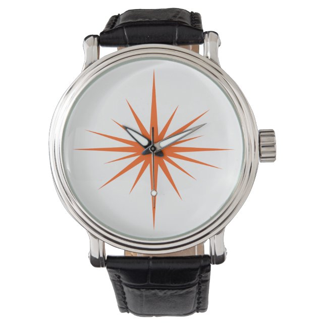 Montre Orange Starburst atomique milieu du siècle moderne (devant)