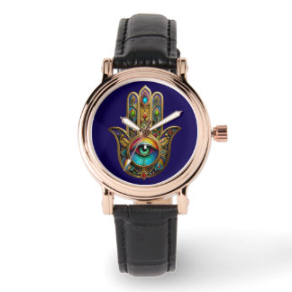 Montre Ornate Gold Colorful Hamsa Green on Red Third Eye