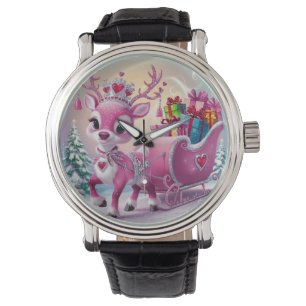 Montre Ornement de Noël de Charmante Renne Rose