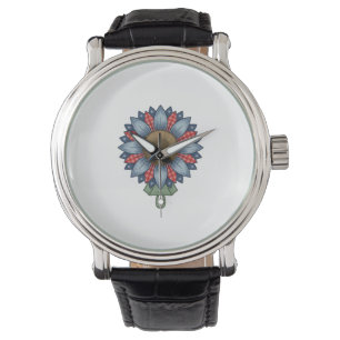 Montre Ornement de tournesol en denim patriotique vintage