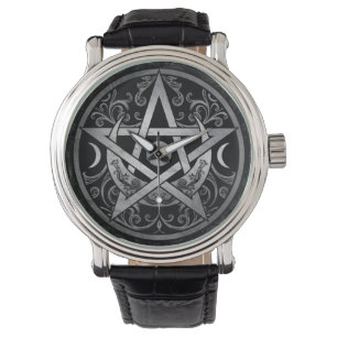 Montre Ornement du pentagramme - Argent et Noir