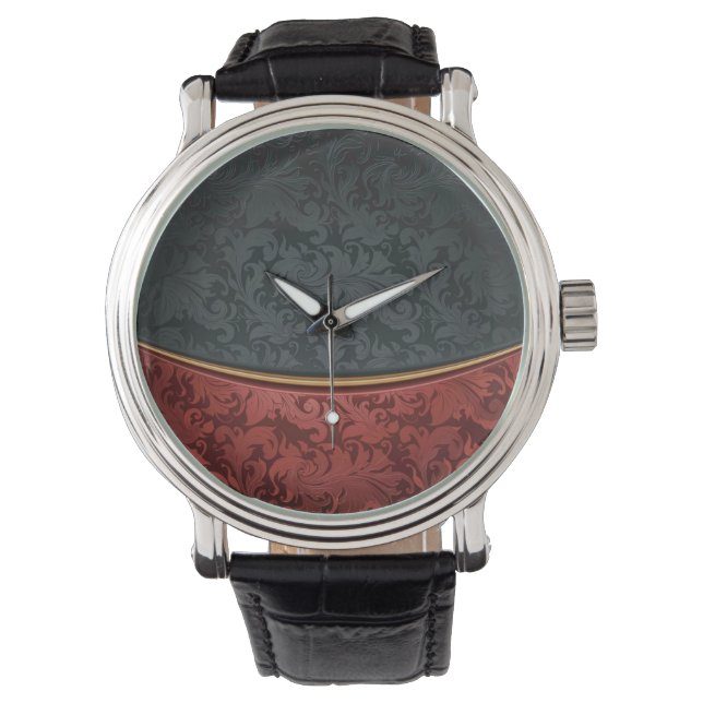 Montre Ornement vintage rouge et noir (devant)