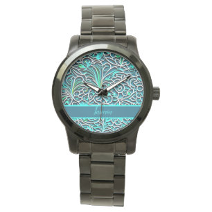 Montre Ornements motifs optique 3D bleu, turquoise, vert