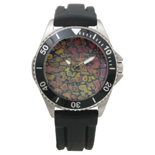 Montre Os de dinosaure pétrifié arc-en-ciel