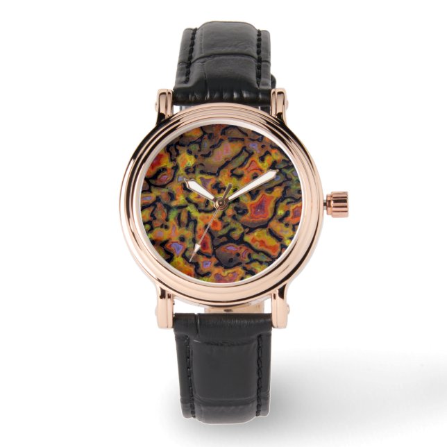 Montre Os de dinosaure pétrifié orange (Recto)