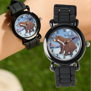 Montre Ours Brown dans la montagne Funny Font Personnalis