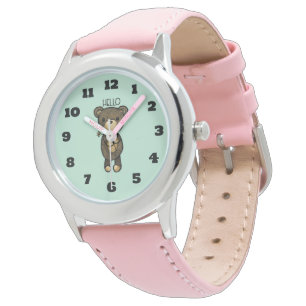 Montre Ours Brown mignon avec la fleur jaune
