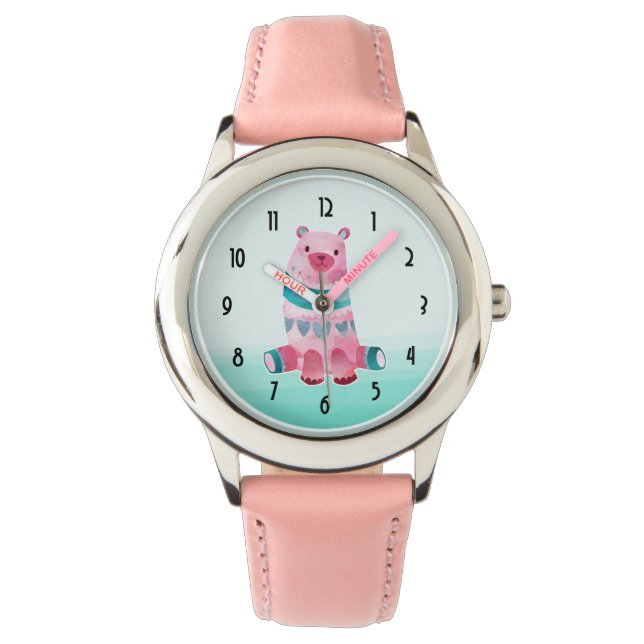 Montre Ours d'aquarelle mignon sur Aqua Green Ombre Backi (devant)
