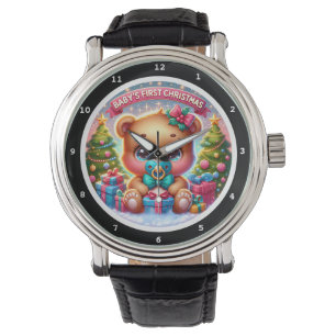 Montre Ours de Noël pour bébé avec des cadeaux sur un