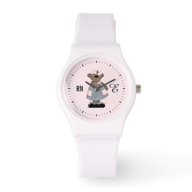 Montre Ours en peluche mignon Monogramme personnalisé Vei (Recto)