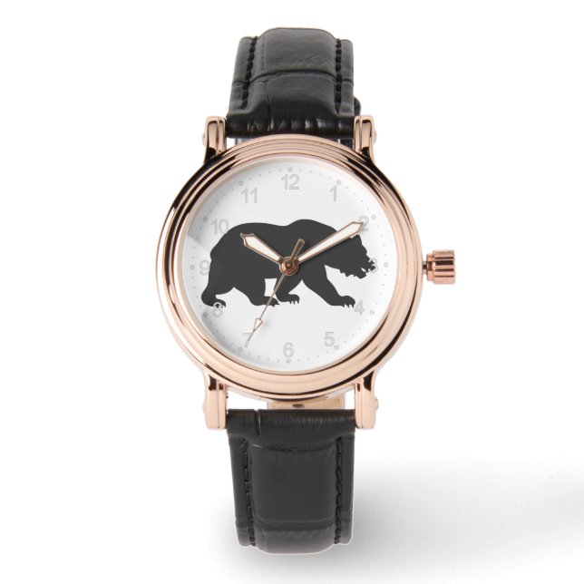 Montre Ours grizzli silhouette-Choisir la couleur arrière (Recto)