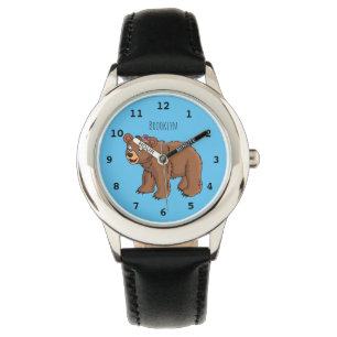Montre Ours mignon avec dessin animé sur les fleurs
