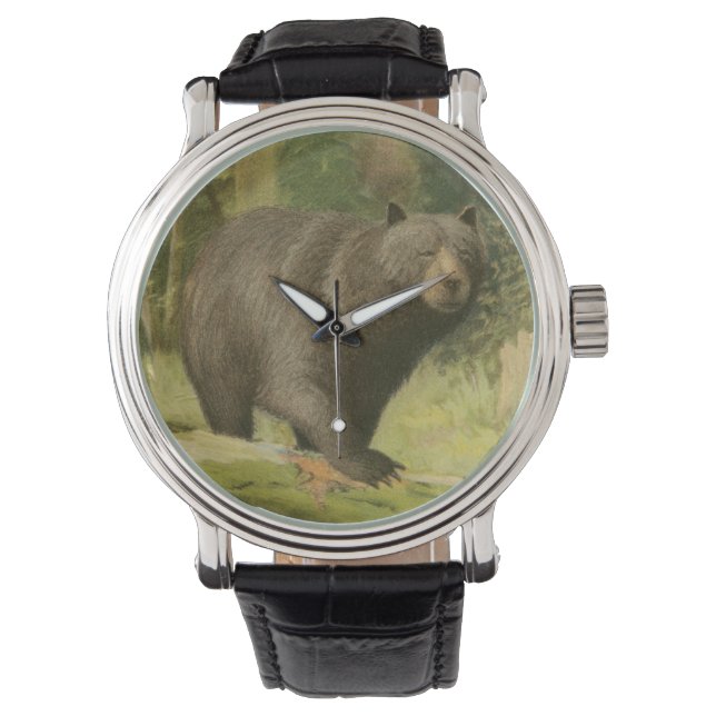 Montre Ours noir sur un tronc d'arbre (devant)