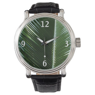 Montre Overlapping Palm Fronds Tropical Green Abstract