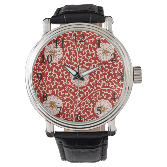 Montre Owen Jones Ornement Chinois Fleurs Rouges et Blanc (devant)
