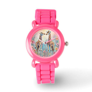 Montre Paire de girafes dans un jardin pastel