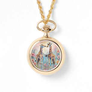 Montre Paire de girafes dans un jardin pastel
