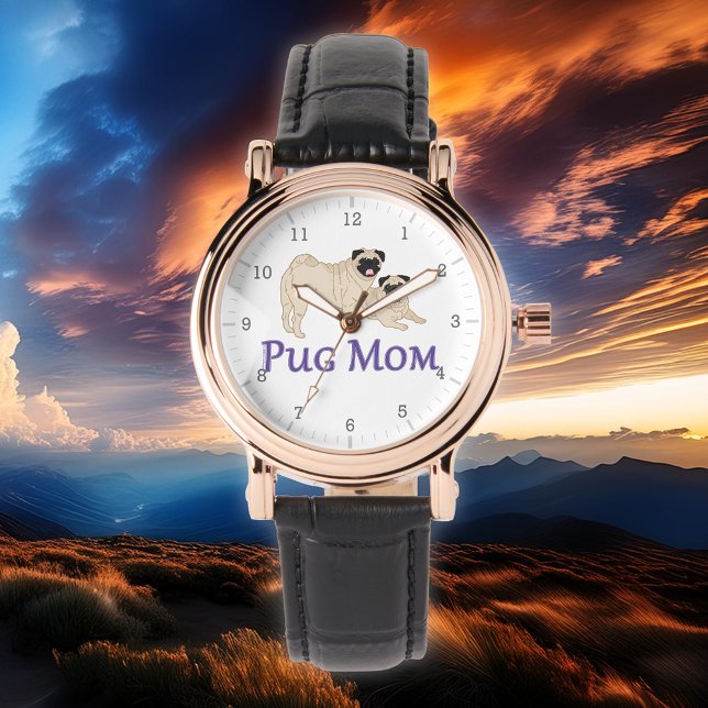 Montre Paire de maman Pug Pugs Fawn Stylée (Choose from a variety of watch and band styles on this Pug Mom watch.)