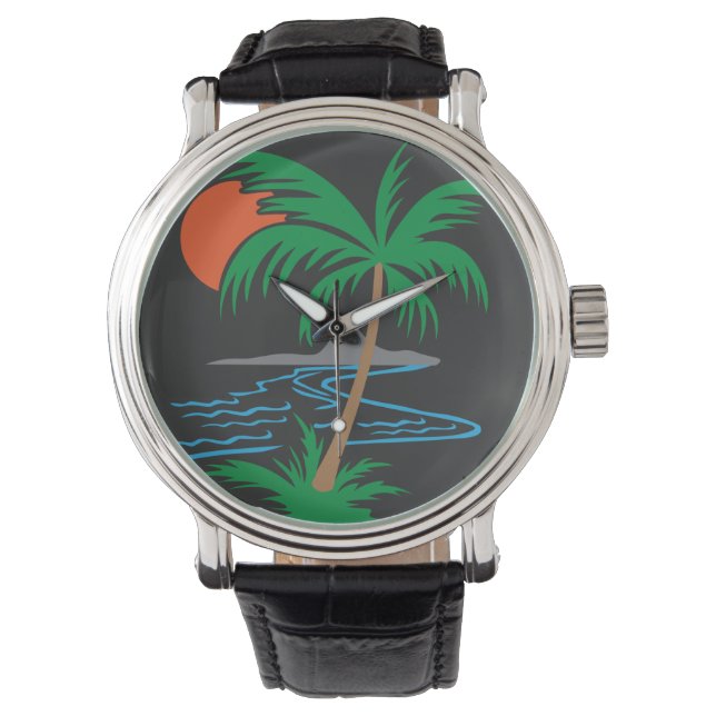 Montre Palm Tree by the River | Tropical Sunset Art (devant)