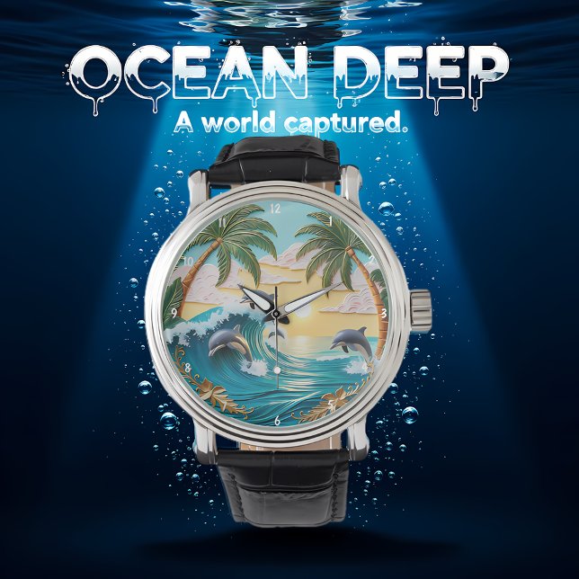 Montre Palm Trees, Jumping Dolphins, and Ocean Sunset (Créateur téléchargé)