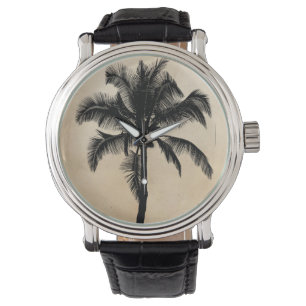 Montre Palmier tropicale hawaïenne rétro Silhouette Noir