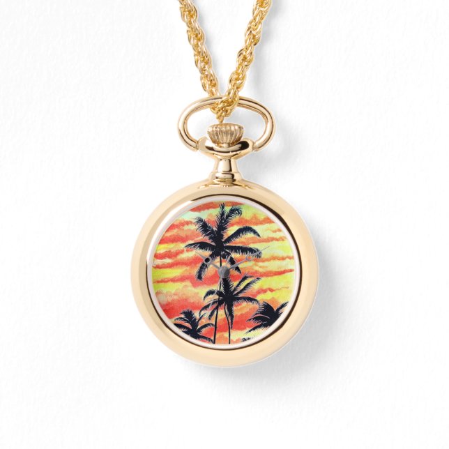 Montre Palmiers de Coco-Coques Couchés De Soleil Hawaïen (Recto)